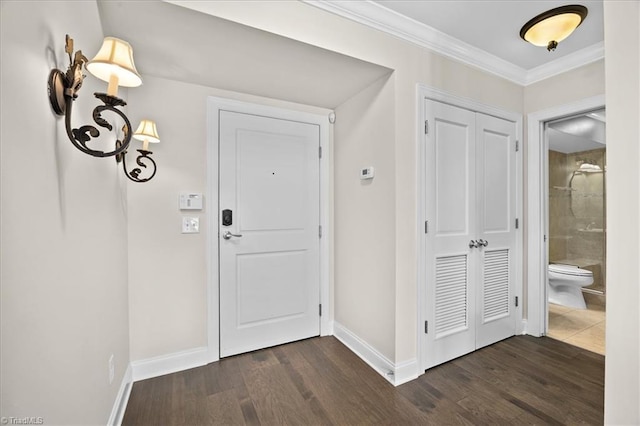 6832 Main St Unit 226, Wilmington, NC 28405 - foyer featuring dark wood finished floors and ornamental molding