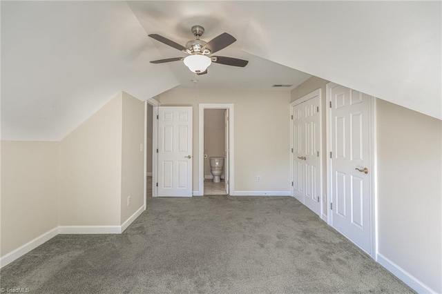 8105 Summit Springs Ct, Browns Summit, NC 27214 - additional living space featuring a ceiling fan, carpet floors, baseboards, and lofted ceiling