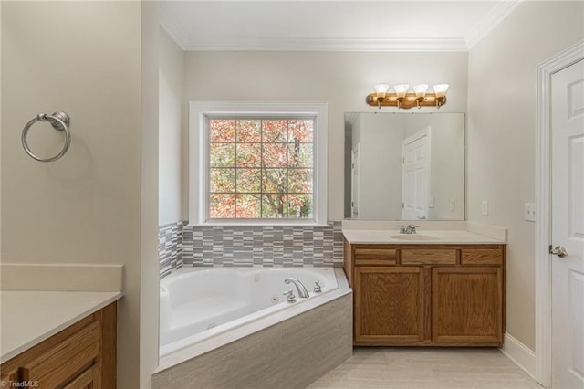 8105 Summit Springs Ct, Browns Summit, NC 27214 - full bath featuring vanity, a tub with jets, and ornamental molding