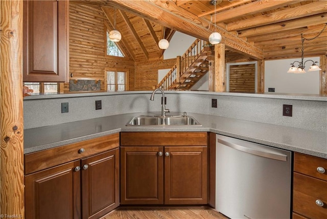 1310 Lynchburg Rd, Westfield, NC 27053 - kitchen featuring a sink, dishwasher, wooden ceiling, and pendant lighting