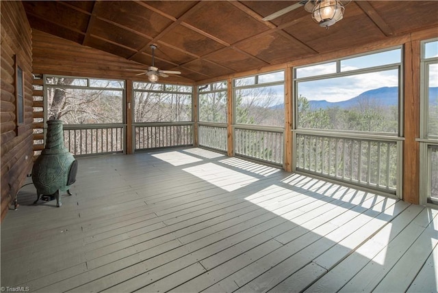 1310 Lynchburg Rd, Westfield, NC 27053 - unfurnished sunroom featuring a mountain view and a ceiling fan