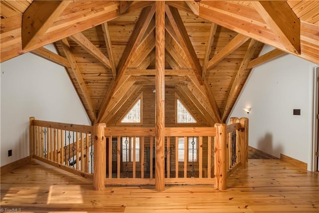 1310 Lynchburg Rd, Westfield, NC 27053 - additional living space with wooden ceiling, vaulted ceiling with beams, and light wood-style floors
