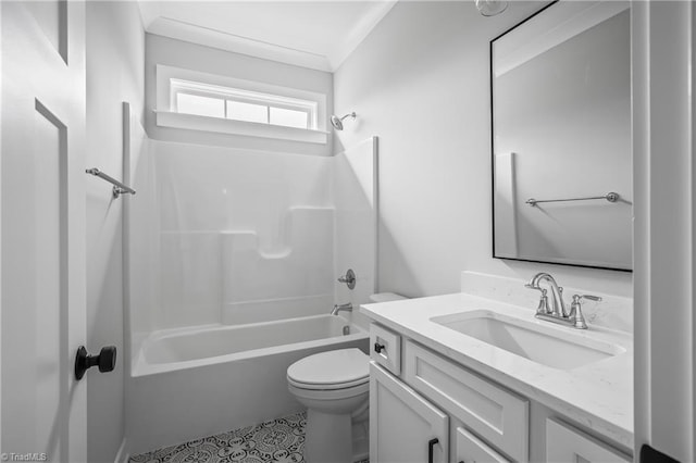 full bath featuring vanity, tile patterned flooring, tub / shower combination, and toilet