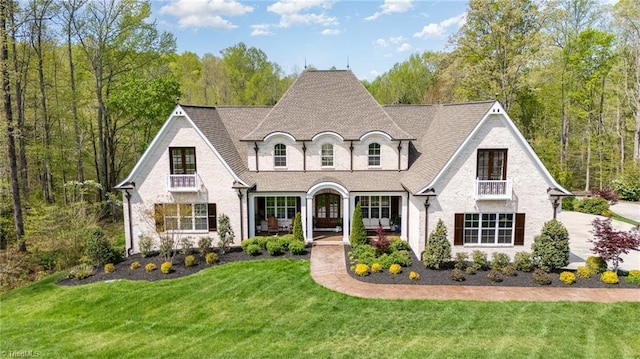6323 Nesting Way, Oak Ridge, NC 27310 - view of front of home with french doors, a shingled roof, and a front yard