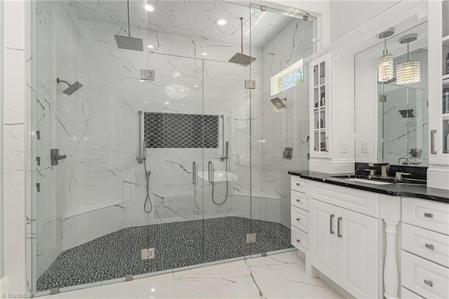 6323 Nesting Way, Oak Ridge, NC 27310 - full bath with vanity, a marble finish shower, and marble finish floor