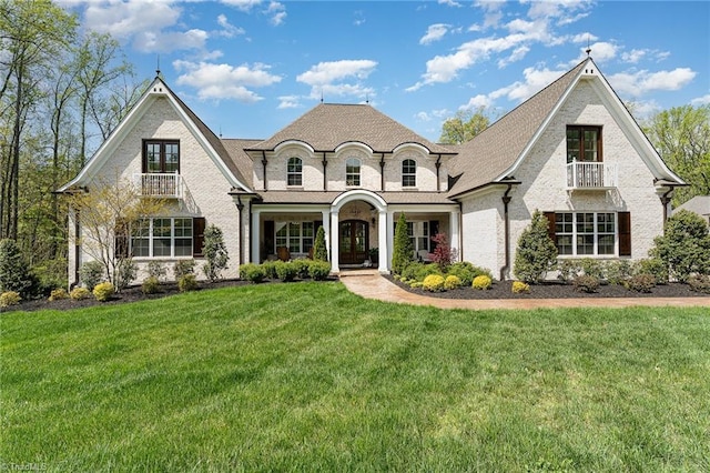 6323 Nesting Way, Oak Ridge, NC 27310 - french provincial home featuring brick siding, french doors, and a front lawn