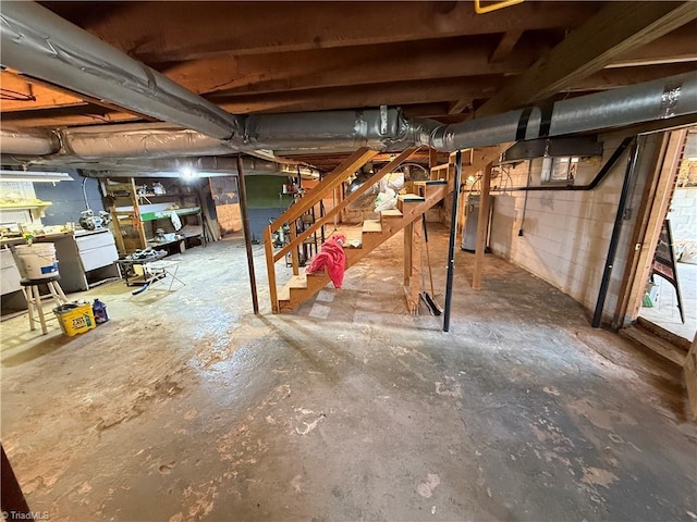 1632 Sanford Dr, Winston-Salem, NC 27105 - unfinished basement with stairway and water heater
