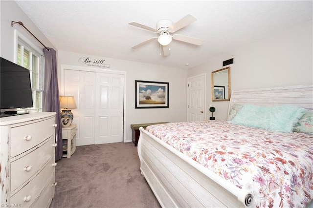 3950 Valley Ct Unit E, Winston-Salem, NC 27106 - bedroom featuring light carpet, a closet, and ceiling fan