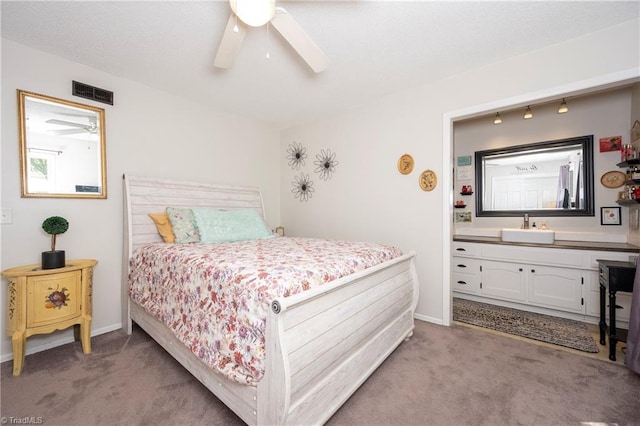 3950 Valley Ct Unit E, Winston-Salem, NC 27106 - bedroom featuring a sink, carpet, connected bathroom, and baseboards