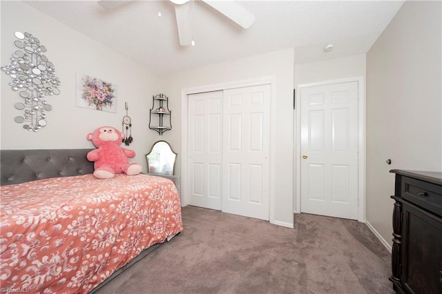 3950 Valley Ct Unit E, Winston-Salem, NC 27106 - carpeted bedroom featuring a closet, ceiling fan, and baseboards