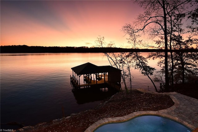 view of dock with a water view