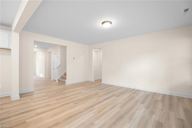 unfurnished room with light wood-type flooring