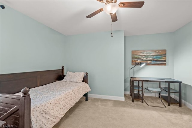 bedroom featuring carpet floors and ceiling fan