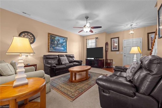 2503 Macdougall Dr, Burlington, NC 27217 - living room with visible vents and a ceiling fan