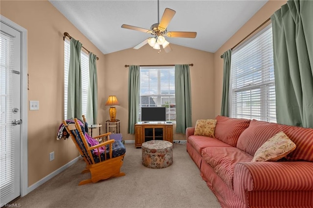 2503 Macdougall Dr, Burlington, NC 27217 - living area with a ceiling fan, plenty of natural light, carpet flooring, and vaulted ceiling