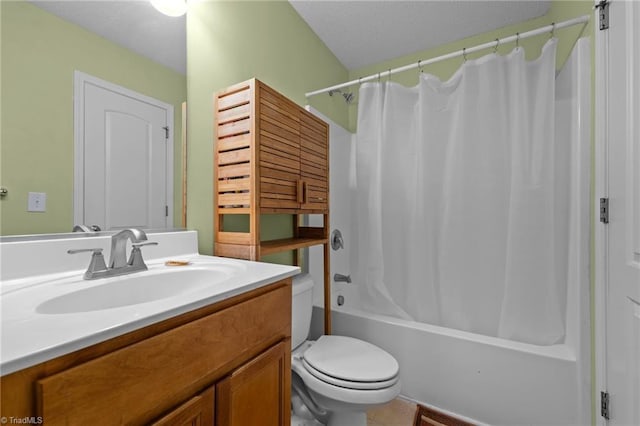 2503 Macdougall Dr, Burlington, NC 27217 - bathroom with shower / tub combo, toilet, a textured ceiling, and vanity