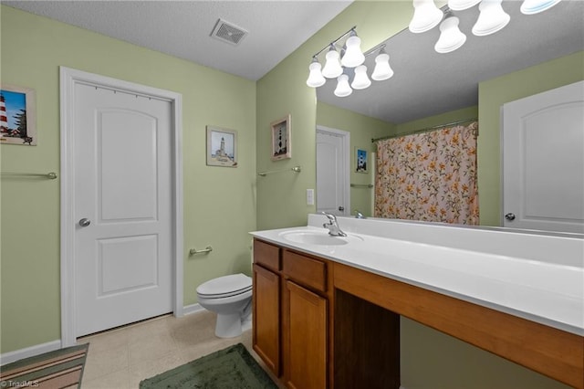 2503 Macdougall Dr, Burlington, NC 27217 - bathroom featuring an inviting chandelier, toilet, vanity, baseboards, and visible vents