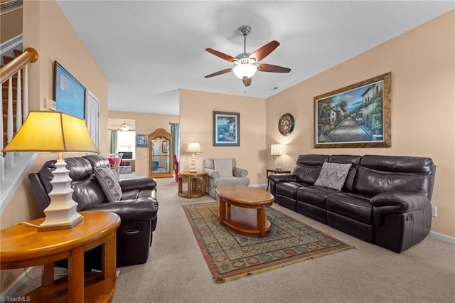 2503 Macdougall Dr, Burlington, NC 27217 - living room featuring carpet, ceiling fan, and baseboards