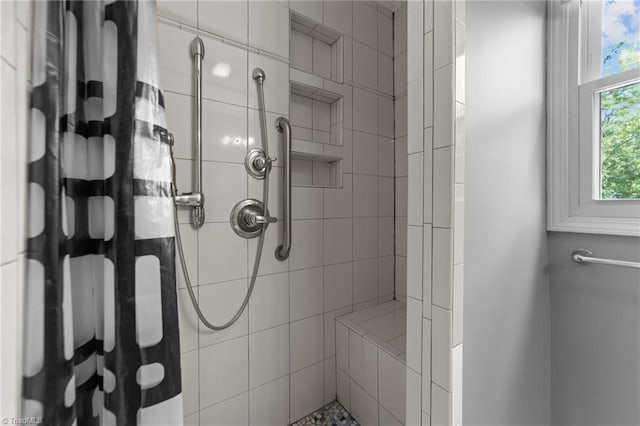 bathroom featuring a shower with curtain