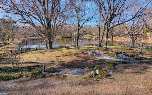 view of yard with a water view