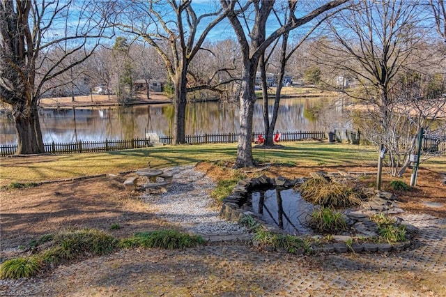 view of yard with a water view