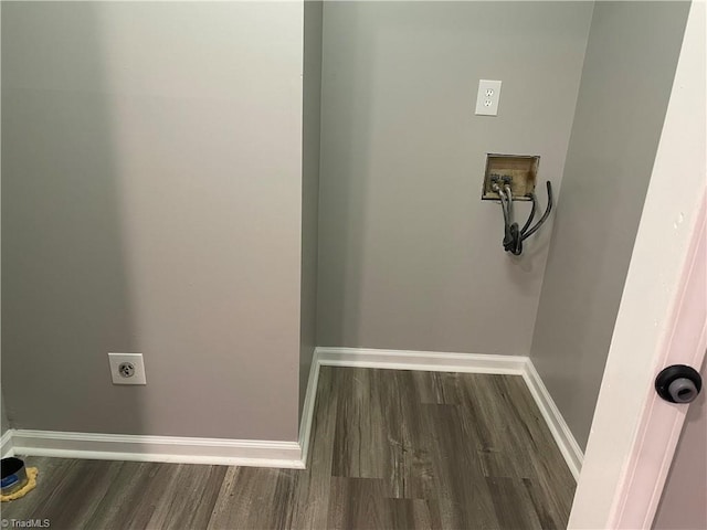 laundry area with electric dryer hookup, hookup for a washing machine, and dark hardwood / wood-style floors