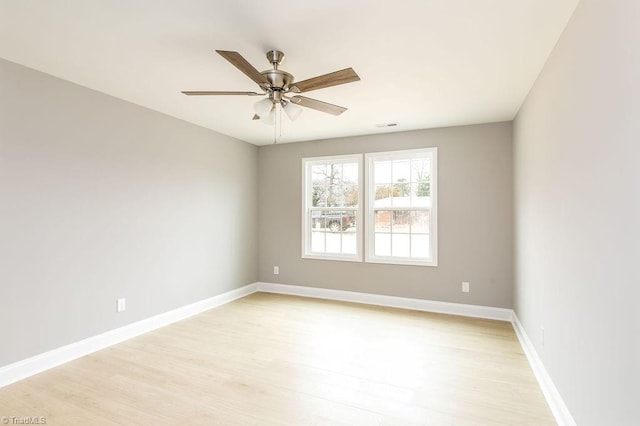 spare room featuring ceiling fan and light hardwood / wood-style floors