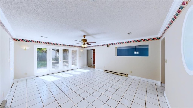 3618 Rockwood Dr, High Point, NC 27265 - unfurnished room with baseboard heating, a textured ceiling, ceiling fan, light tile patterned flooring, and baseboards
