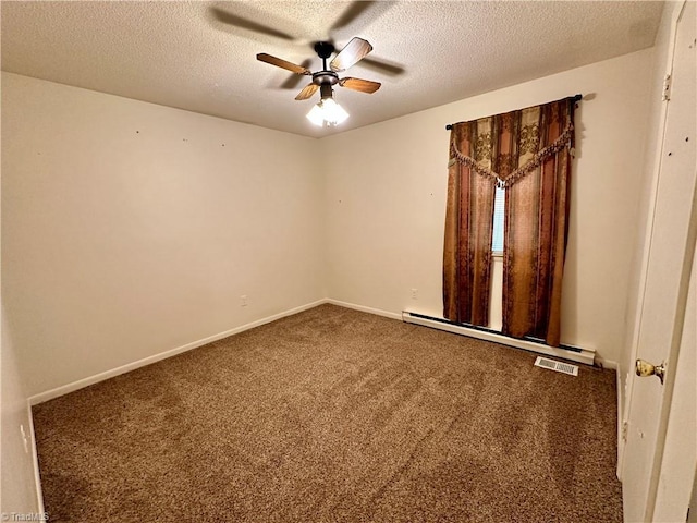 spare room with carpet floors, a textured ceiling, and ceiling fan