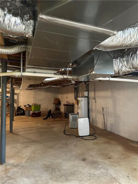 basement featuring electric water heater