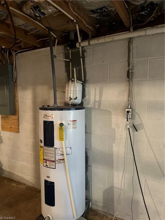 utility room featuring electric panel and electric water heater