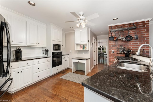 3016 Havasu Way, High Point, NC 27265 - kitchen with black appliances, a ceiling fan, wood finished floors, recessed lighting, and white cabinets