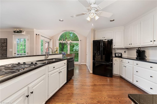 3016 Havasu Way, High Point, NC 27265 - kitchen featuring black appliances, white cabinetry, light wood-style flooring, tasteful backsplash, and recessed lighting