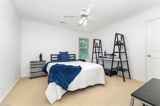 3016 Havasu Way, High Point, NC 27265 - bedroom with ornamental molding, light carpet, and ceiling fan