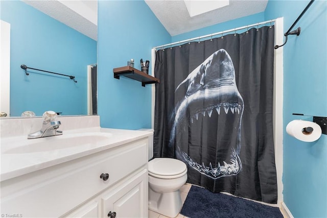 3016 Havasu Way, High Point, NC 27265 - bathroom featuring a textured ceiling, vanity, tile patterned flooring, and a shower with curtain