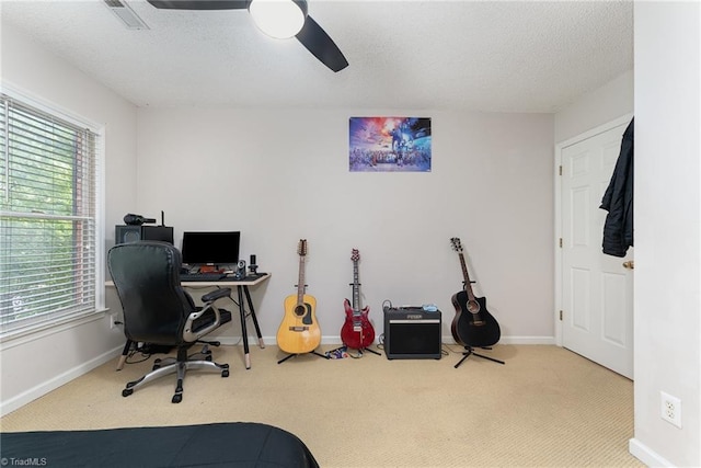 3016 Havasu Way, High Point, NC 27265 - carpeted home office with a ceiling fan and a textured ceiling