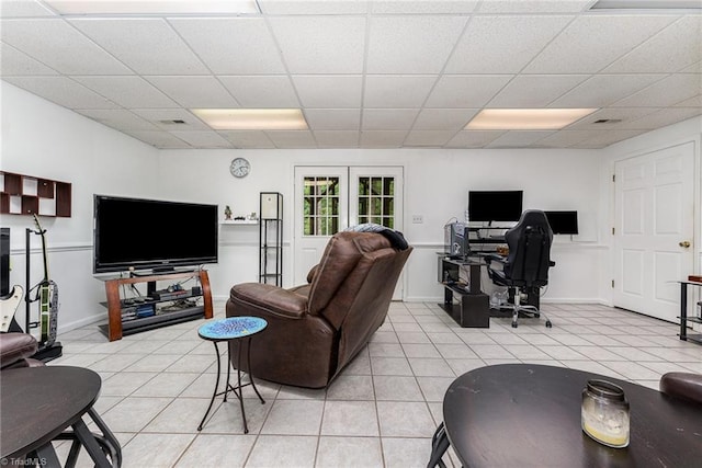 3016 Havasu Way, High Point, NC 27265 - living area featuring light tile patterned flooring, a drop ceiling, and an office area