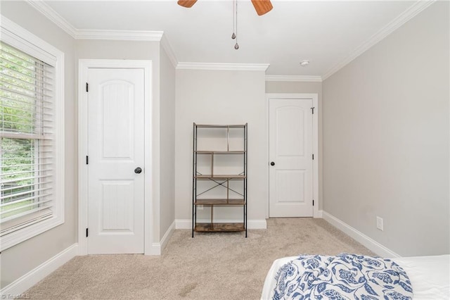 1420 Rankin Rd, Greensboro, NC 27405 - bedroom with carpet flooring, crown molding, and a ceiling fan