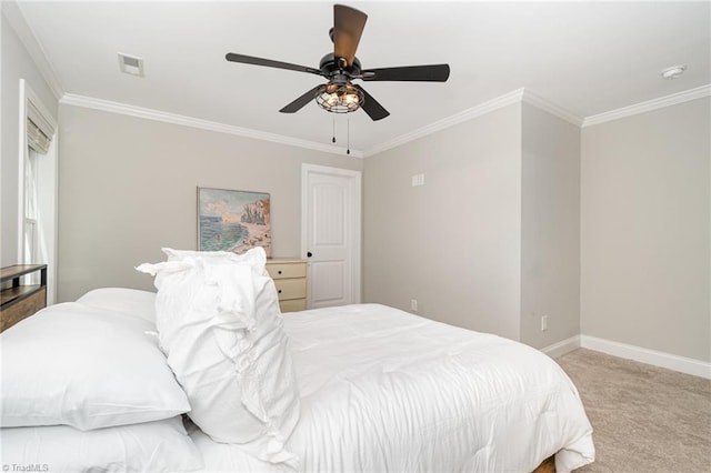 1420 Rankin Rd, Greensboro, NC 27405 - bedroom featuring light carpet, ornamental molding, and ceiling fan