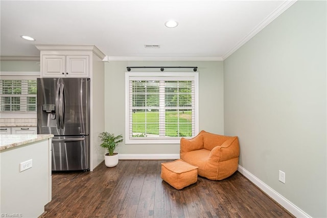 1420 Rankin Rd, Greensboro, NC 27405 - sitting room featuring ornamental molding, dark wood-style floors, and recessed lighting