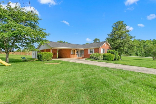 415 Crestview Dr, Thomasville, NC 27360 - single story home featuring driveway, a front yard, brick siding, and an attached carport