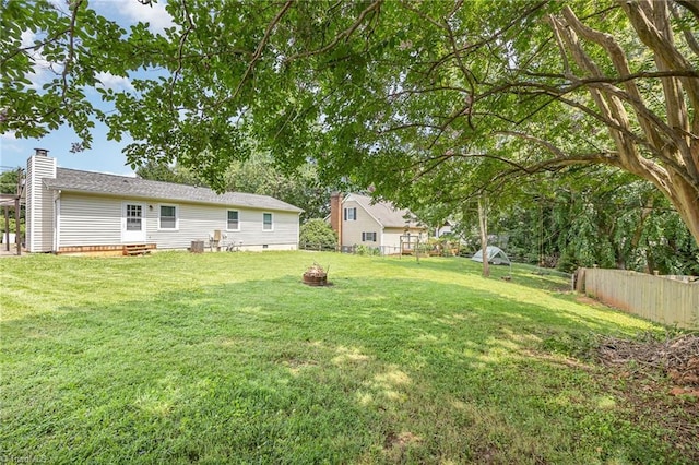 1018 Sequoia Dr, Lewisville, NC 27023 - fenced backyard with entry steps and an outdoor fire pit