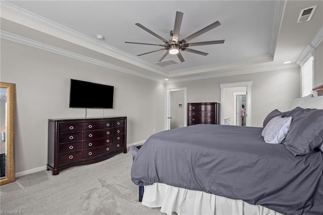 4420 Bonnie Loch Dr, Burlington, NC 27215 - carpeted bedroom featuring a raised ceiling, ornamental molding, baseboards, and a ceiling fan