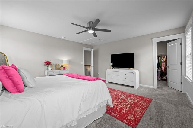 4420 Bonnie Loch Dr, Burlington, NC 27215 - bedroom featuring carpet floors, a walk in closet, a ceiling fan, baseboards, and a closet