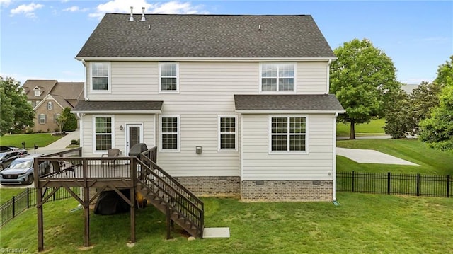 4420 Bonnie Loch Dr, Burlington, NC 27215 - rear view of house with a wooden deck, a shingled roof, crawl space, and stairs