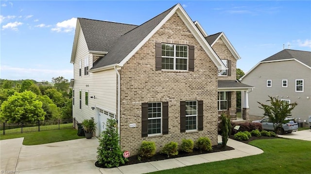 4420 Bonnie Loch Dr, Burlington, NC 27215 - view of front of home featuring an attached garage, brick siding, concrete driveway, a porch, and a shingled roof