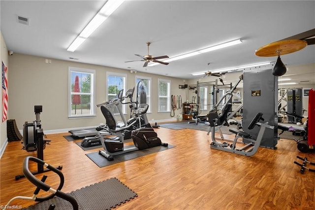 5207 York Place Ct, Walkertown, NC 27051 - gym with wood finished floors and a ceiling fan