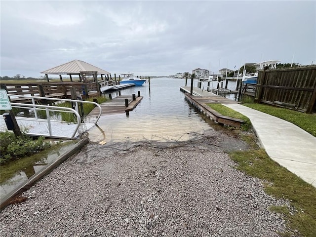 view of dock with a water view