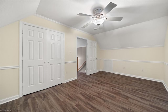 4028 Lofter Ct, Pfafftown, NC 27040 - additional living space featuring wood finished floors, vaulted ceiling, and ceiling fan