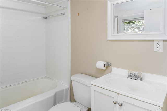 full bathroom with vanity, toilet, and tiled shower / bath combo